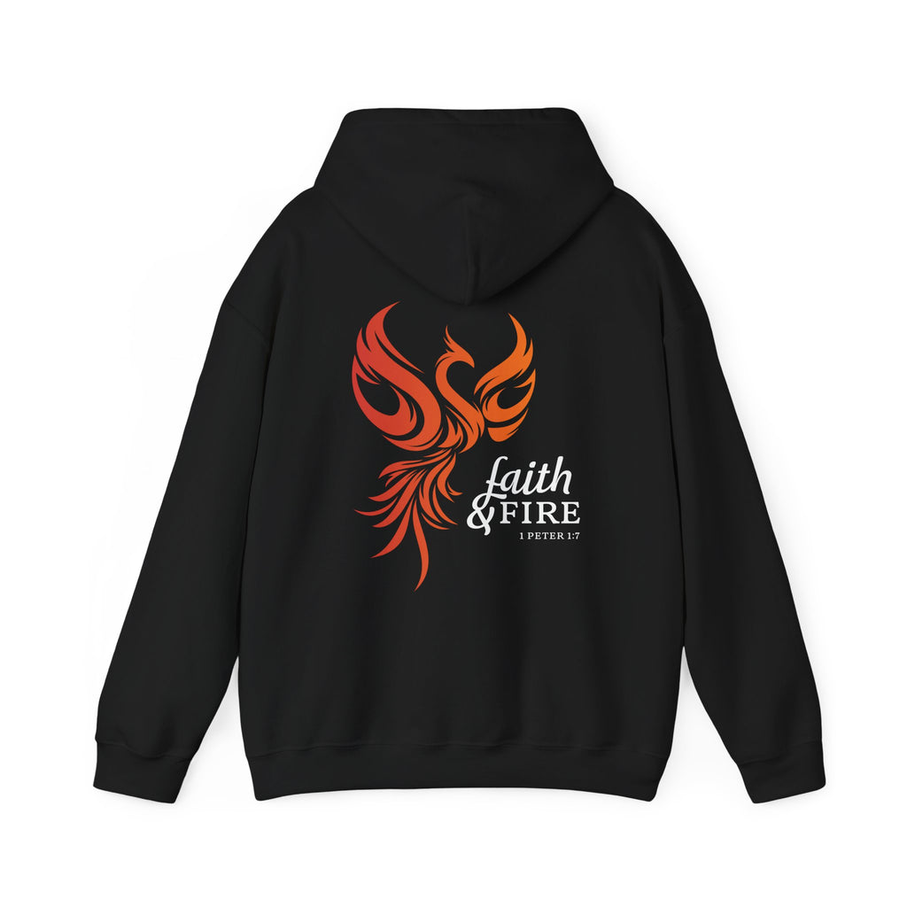 Faith & Fire Hoodie — Christian Phoenix Graphic Pullover (1 Peter 3:12)