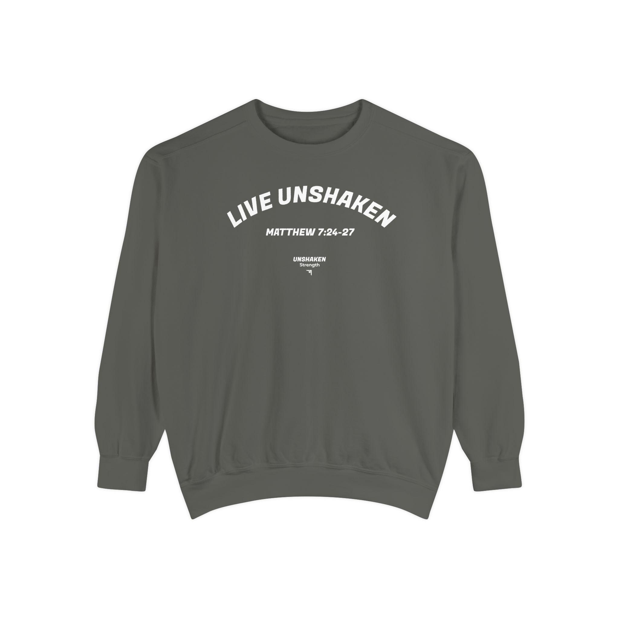 Live Unshaken Crew Neck Sweatshirt — Christian Faith  (Matthew 7:24–27)