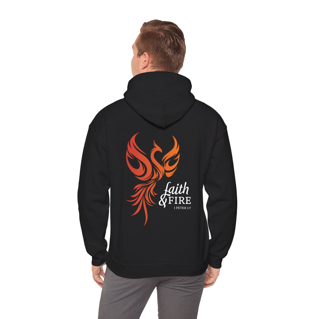 Faith & Fire Hoodie — Christian Phoenix Graphic Pullover (1 Peter 3:12)