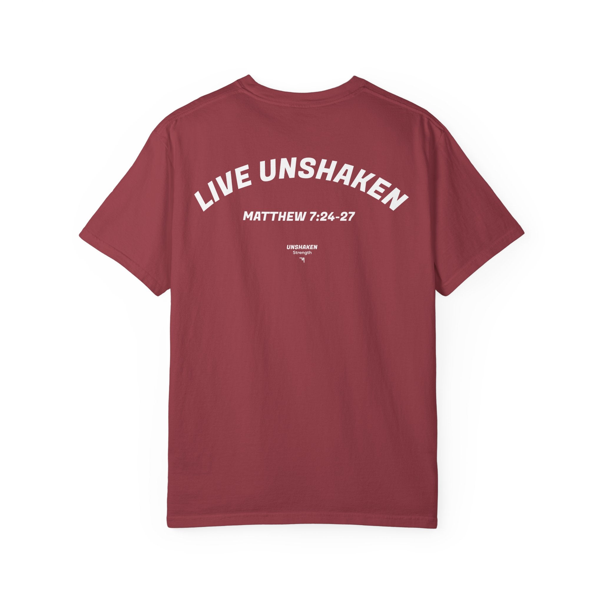 Live Unshaken T-Shirt — Christian Faith Graphic Tee (Matthew 7:24–27)