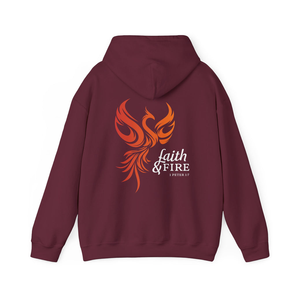 Faith & Fire Hoodie — Christian Phoenix Graphic Pullover (1 Peter 3:12)