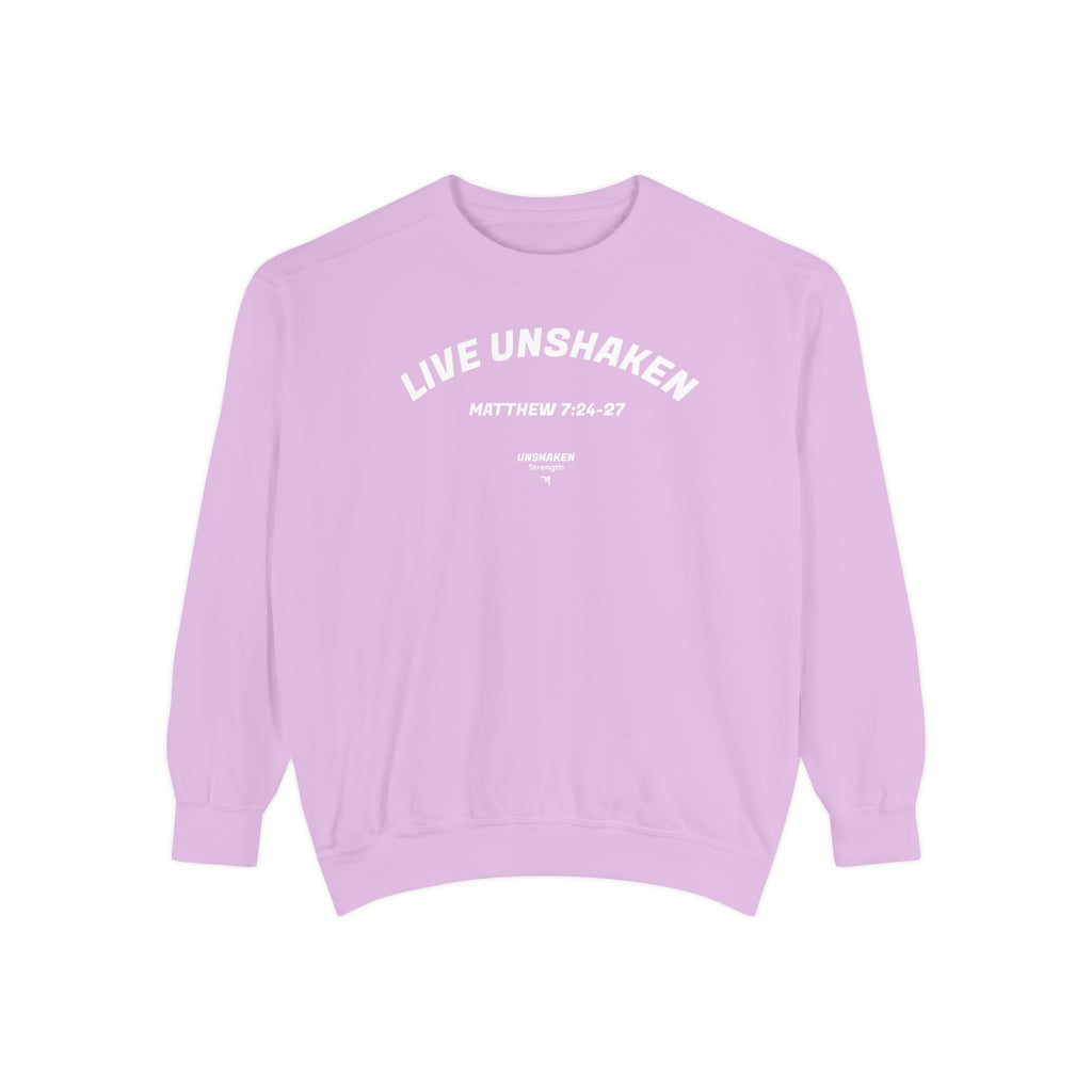 Live Unshaken Crew Neck Sweatshirt — Christian Faith  (Matthew 7:24–27)