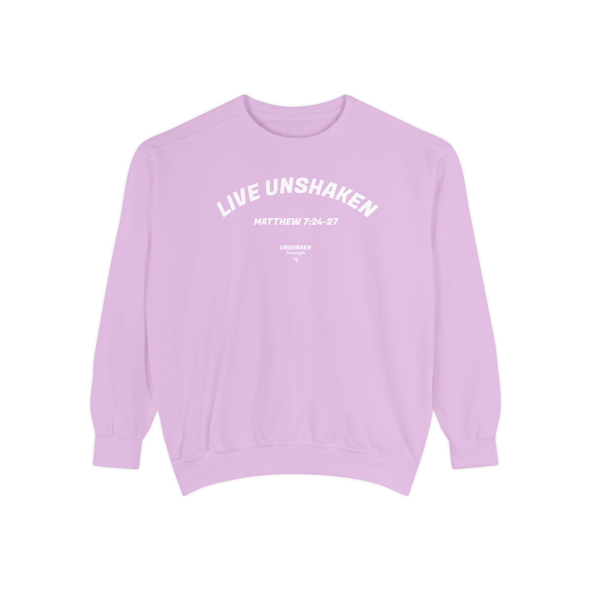 Live Unshaken Crew Neck Sweatshirt — Christian Faith  (Matthew 7:24–27)