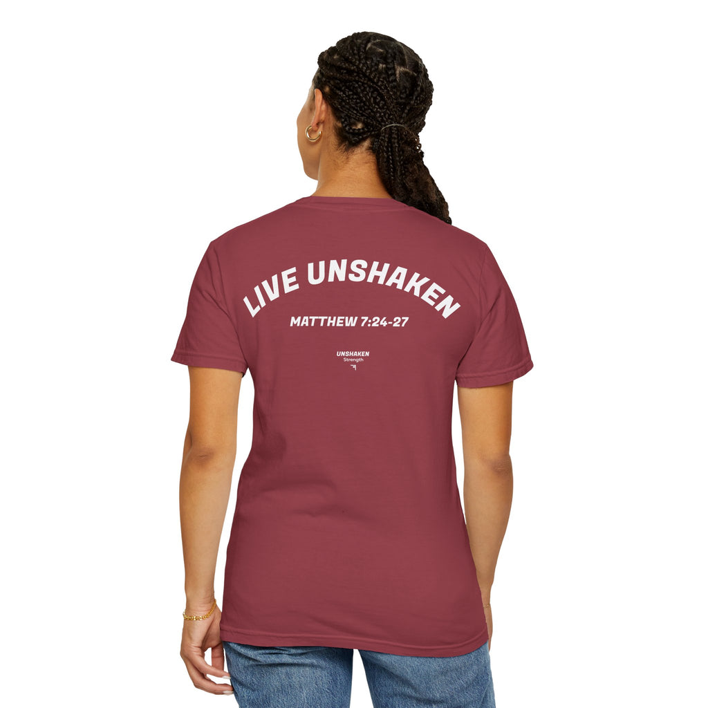Live Unshaken T-Shirt — Christian Faith Graphic Tee (Matthew 7:24–27)