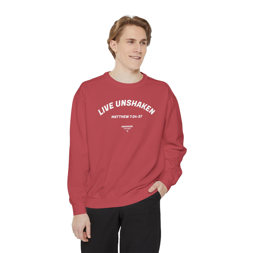 Live Unshaken Crew Neck Sweatshirt — Christian Faith  (Matthew 7:24–27)