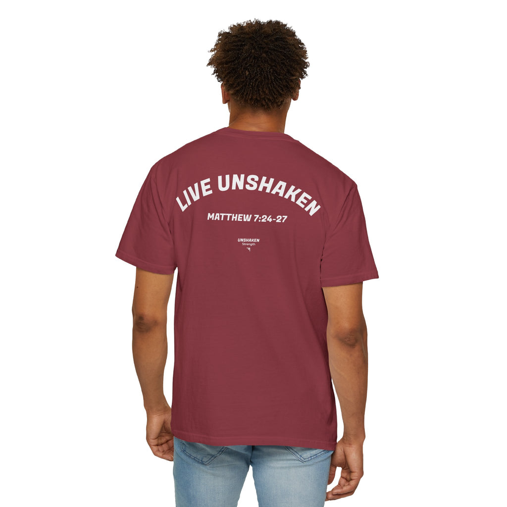Live Unshaken T-Shirt — Christian Faith Graphic Tee (Matthew 7:24–27)