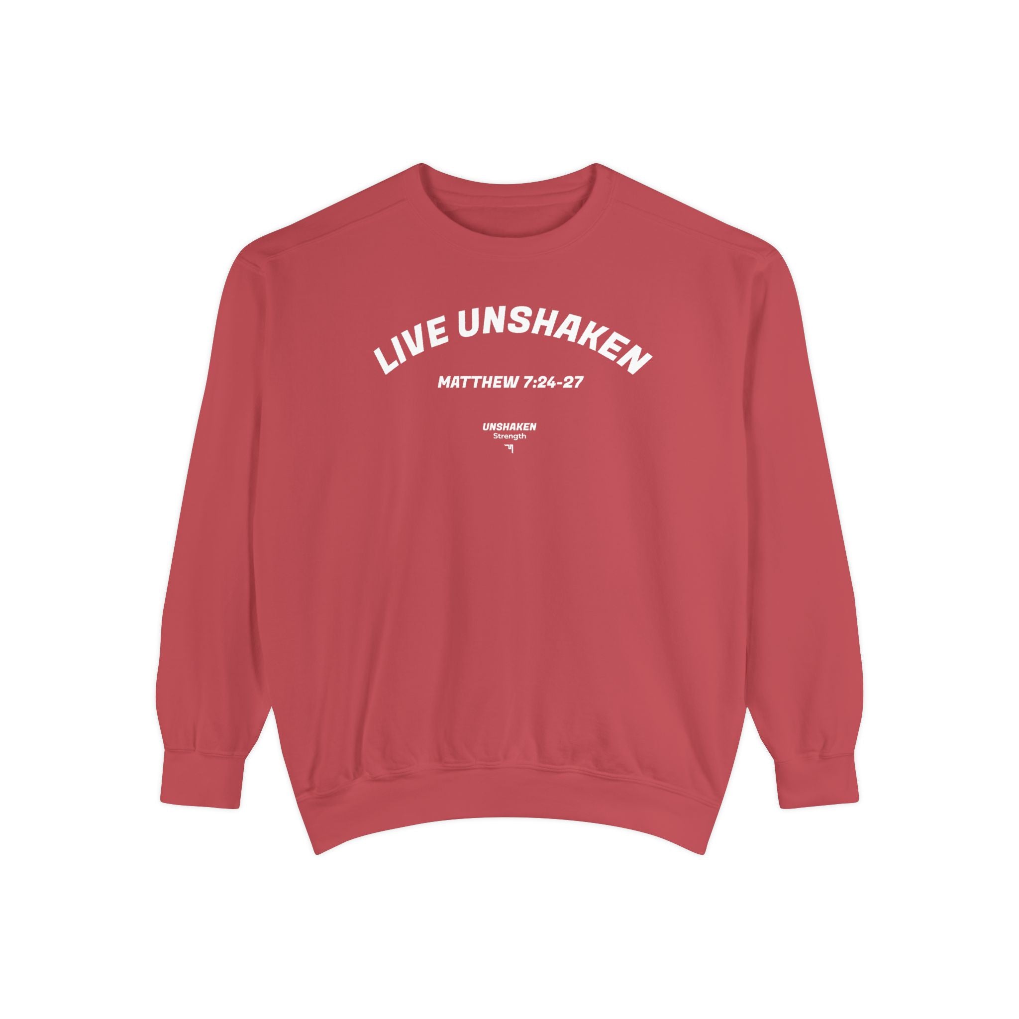 Live Unshaken Crew Neck Sweatshirt — Christian Faith  (Matthew 7:24–27)