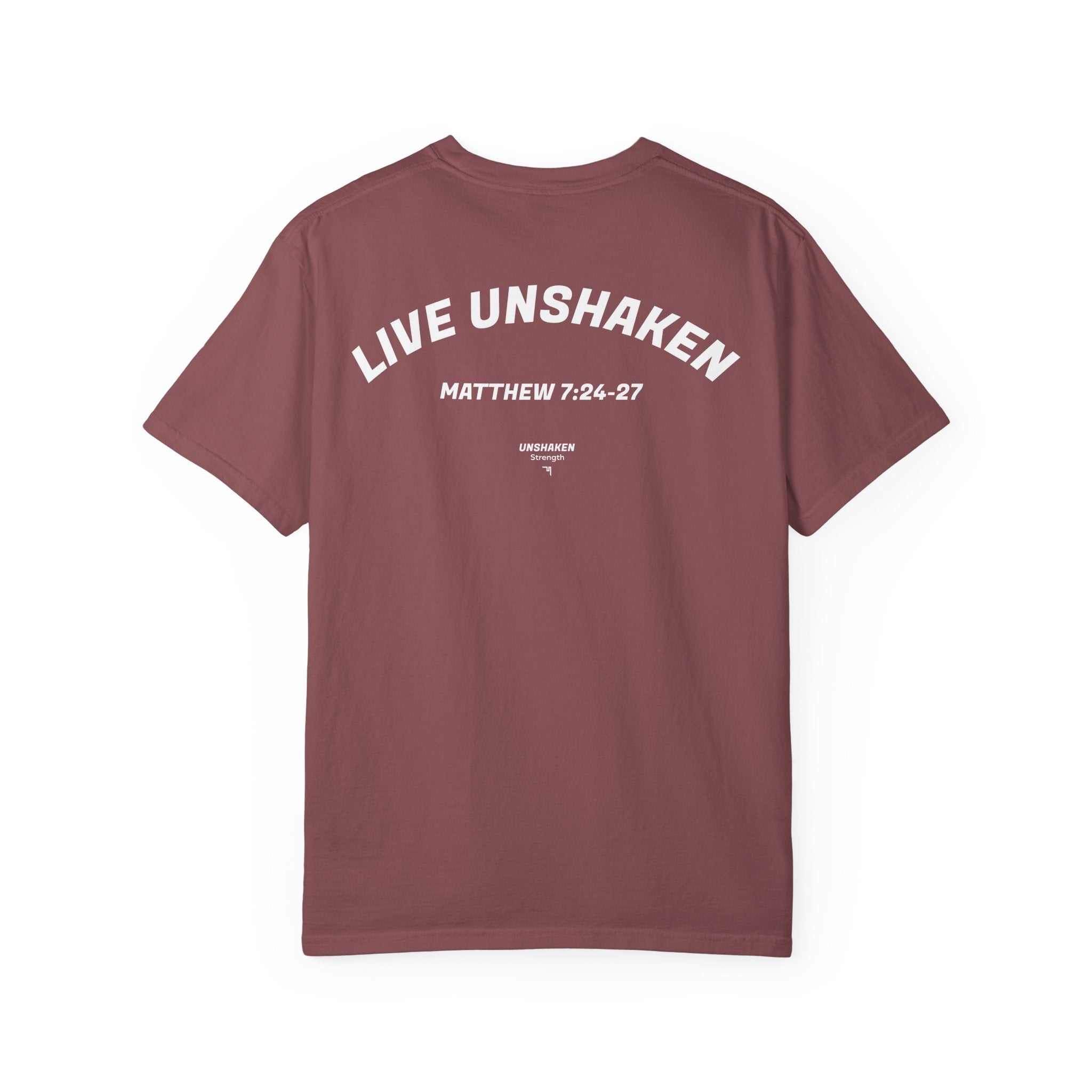 Live Unshaken T-Shirt — Christian Faith Graphic Tee (Matthew 7:24–27)