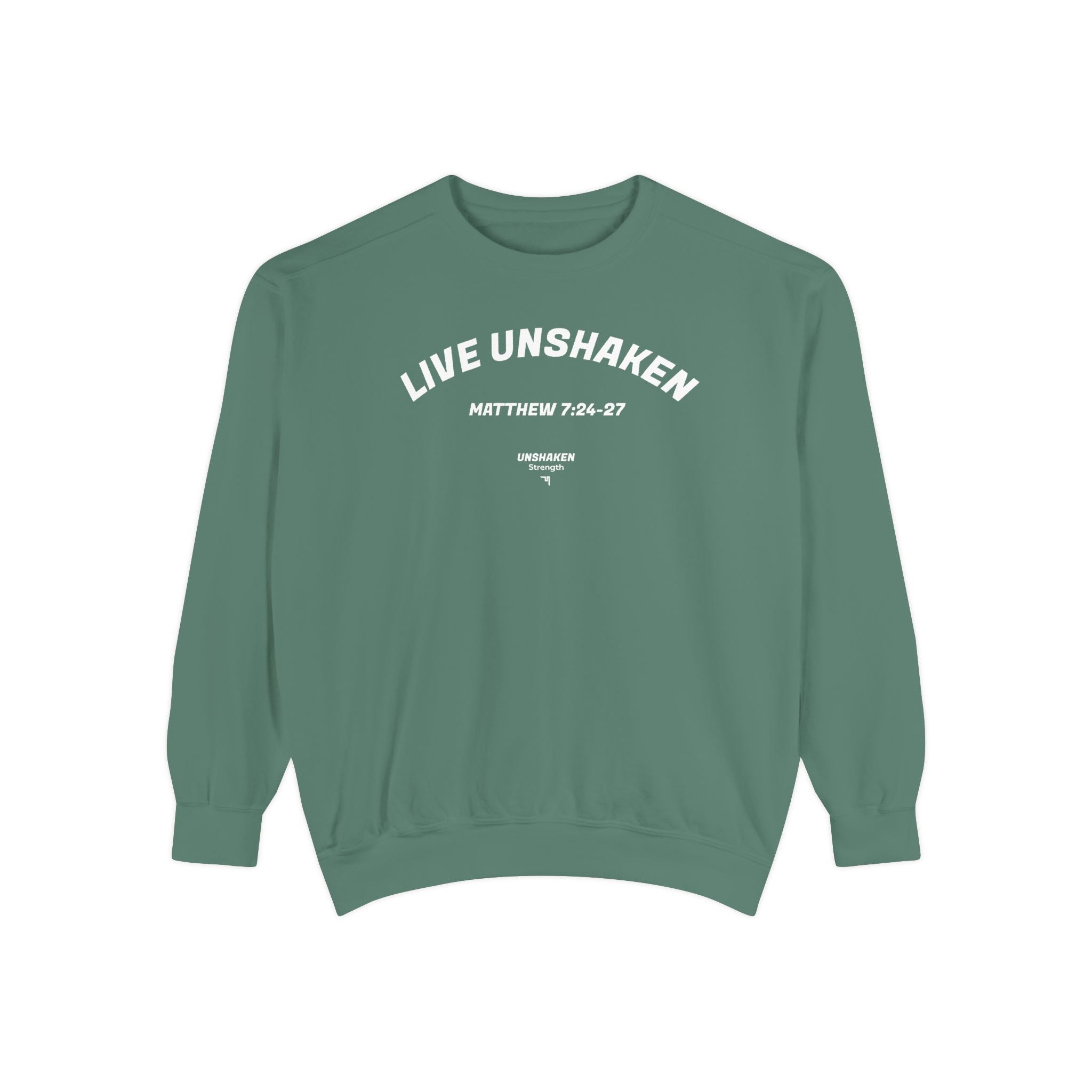 Live Unshaken Crew Neck Sweatshirt — Christian Faith  (Matthew 7:24–27)
