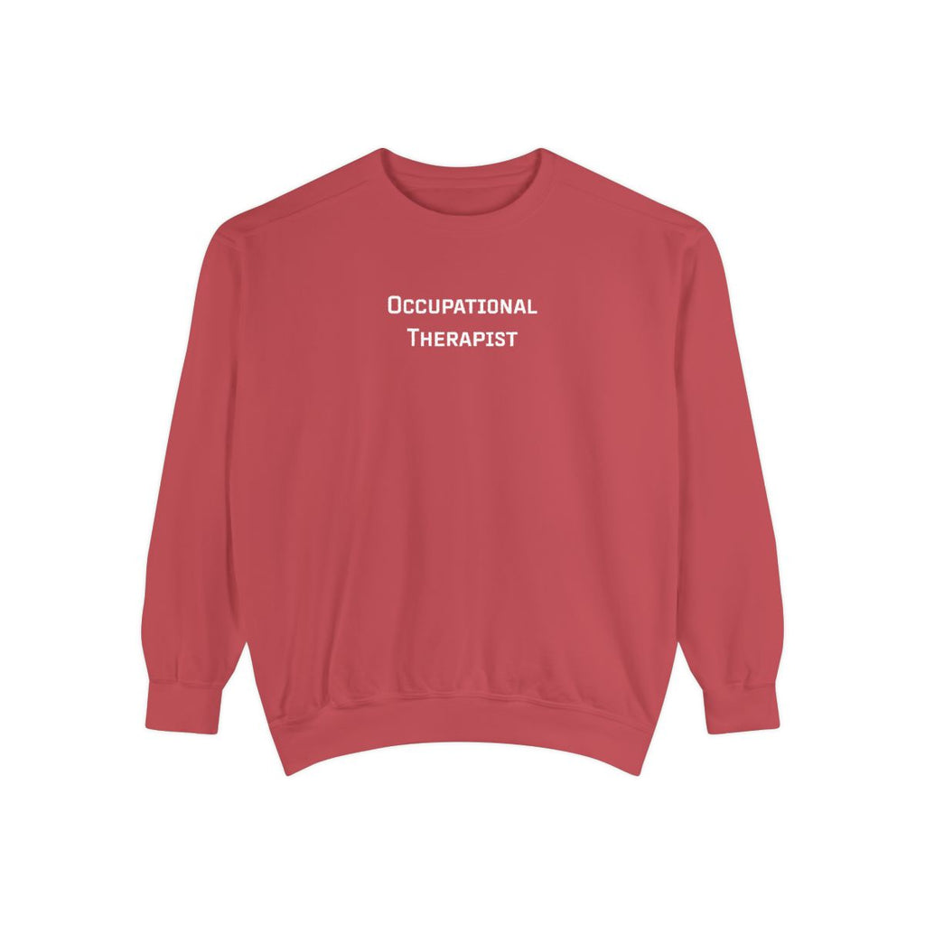 Red sweatshirt with 'Occupational Therapist' text on a white background