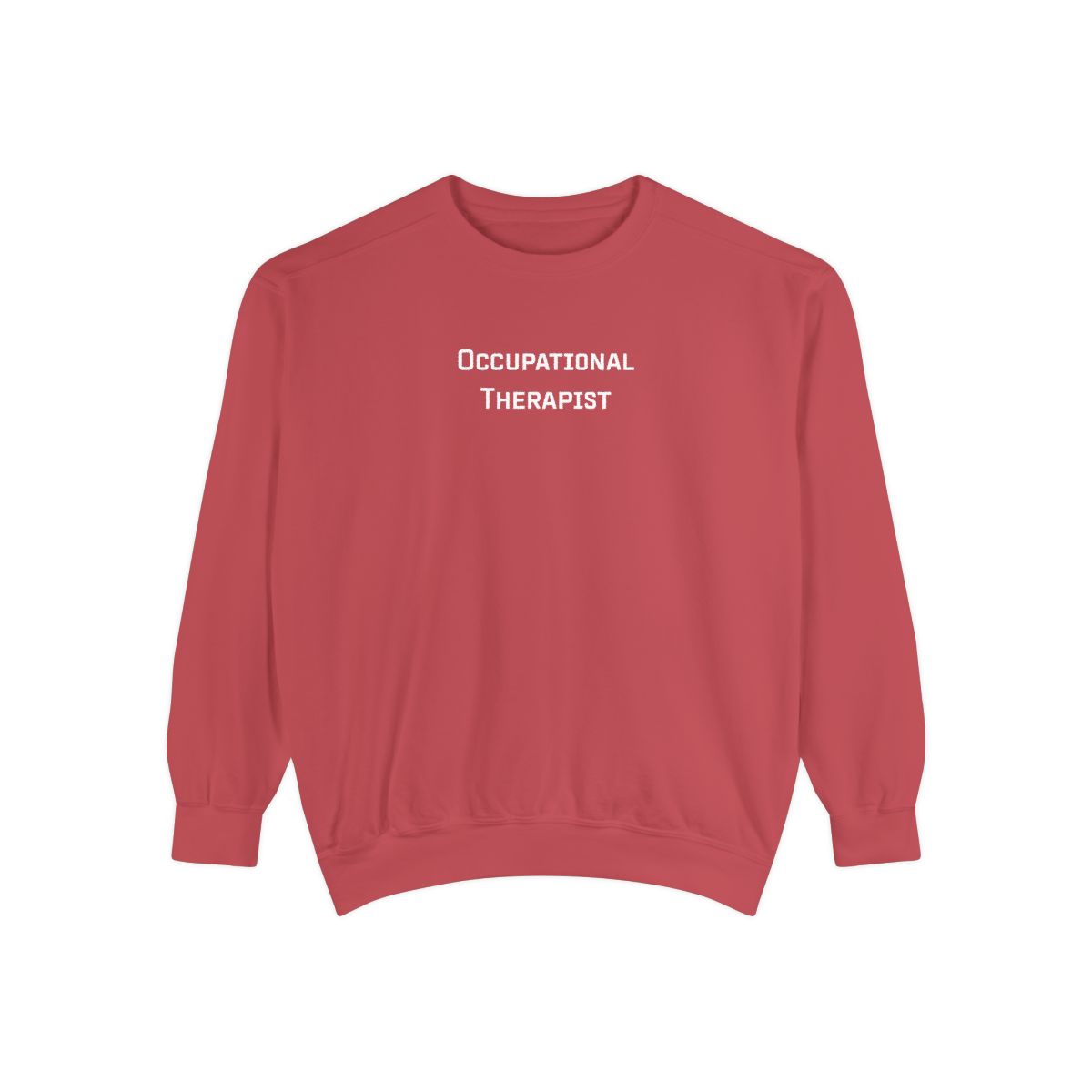 Red sweatshirt with 'Occupational Therapist' text on a white background