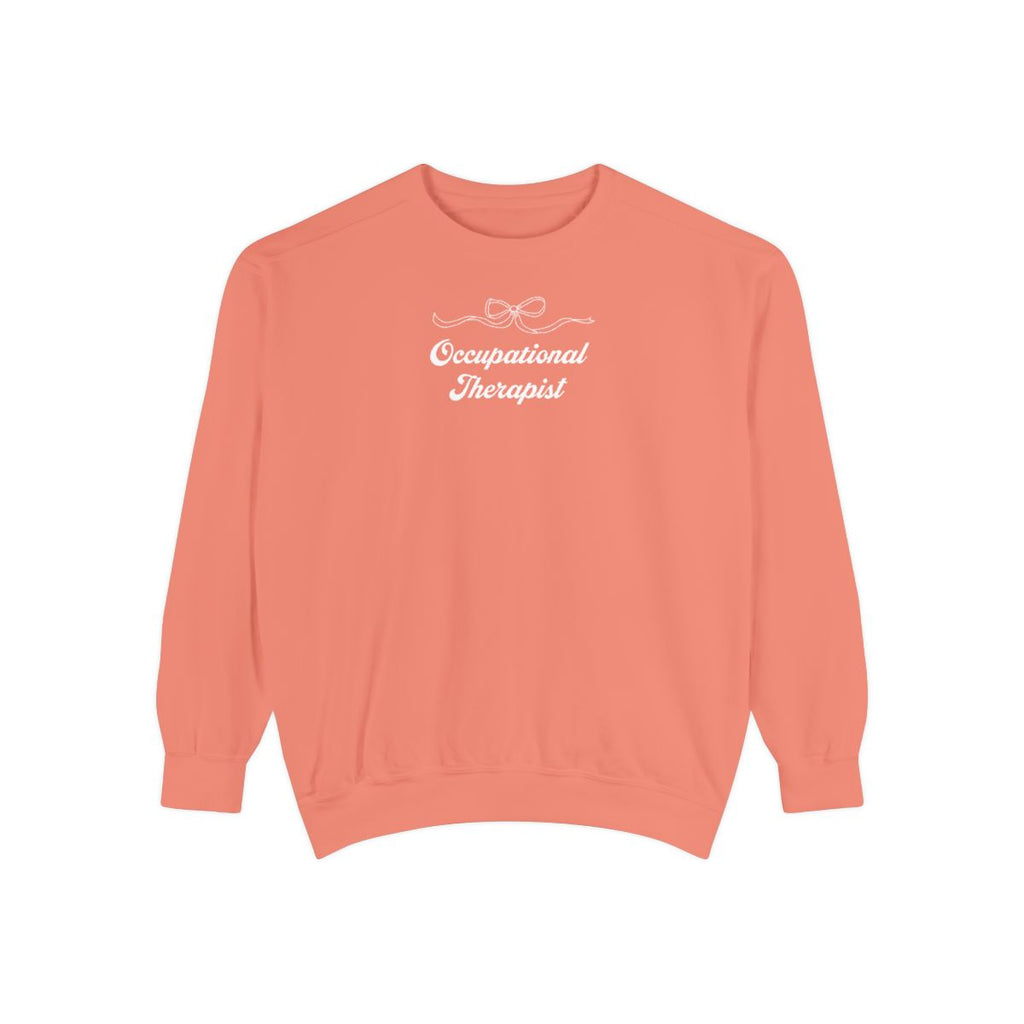 Coral sweatshirt with 'Occupational Therapist' text on a white background